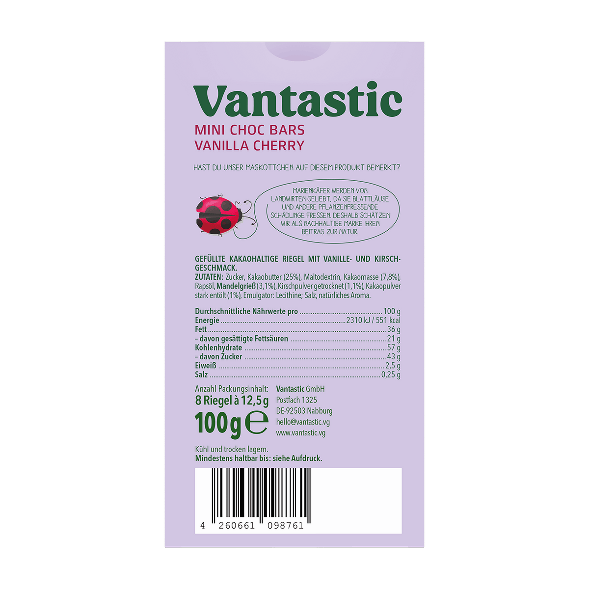 Vantastic Mini Choc Bars Vanilla Cherry, 100g