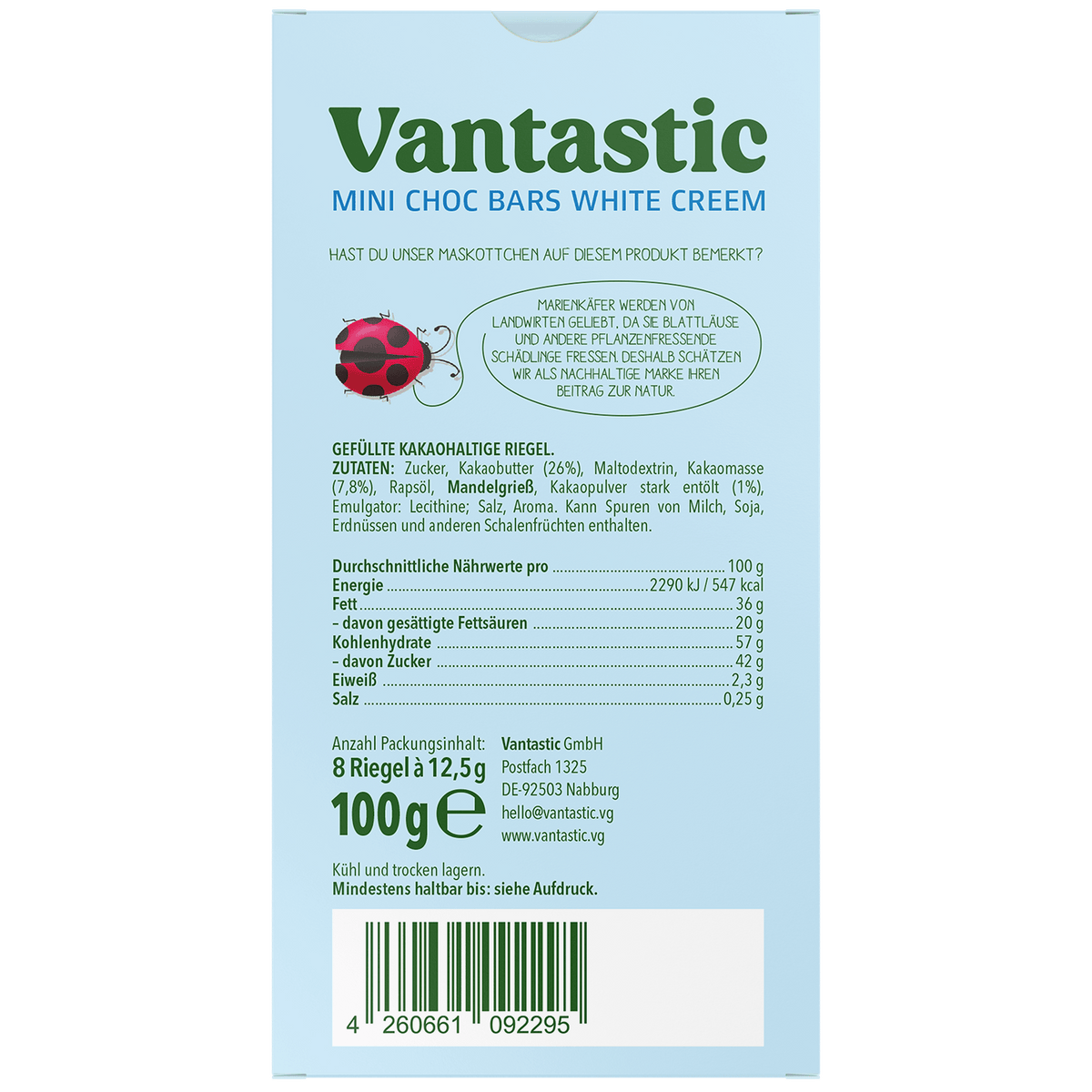 Vantastic Mini Choc Bars White Creem, 100g