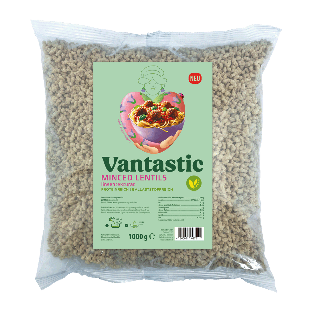 Vantastic Minced Lentils, Linsentexturat, 1kg