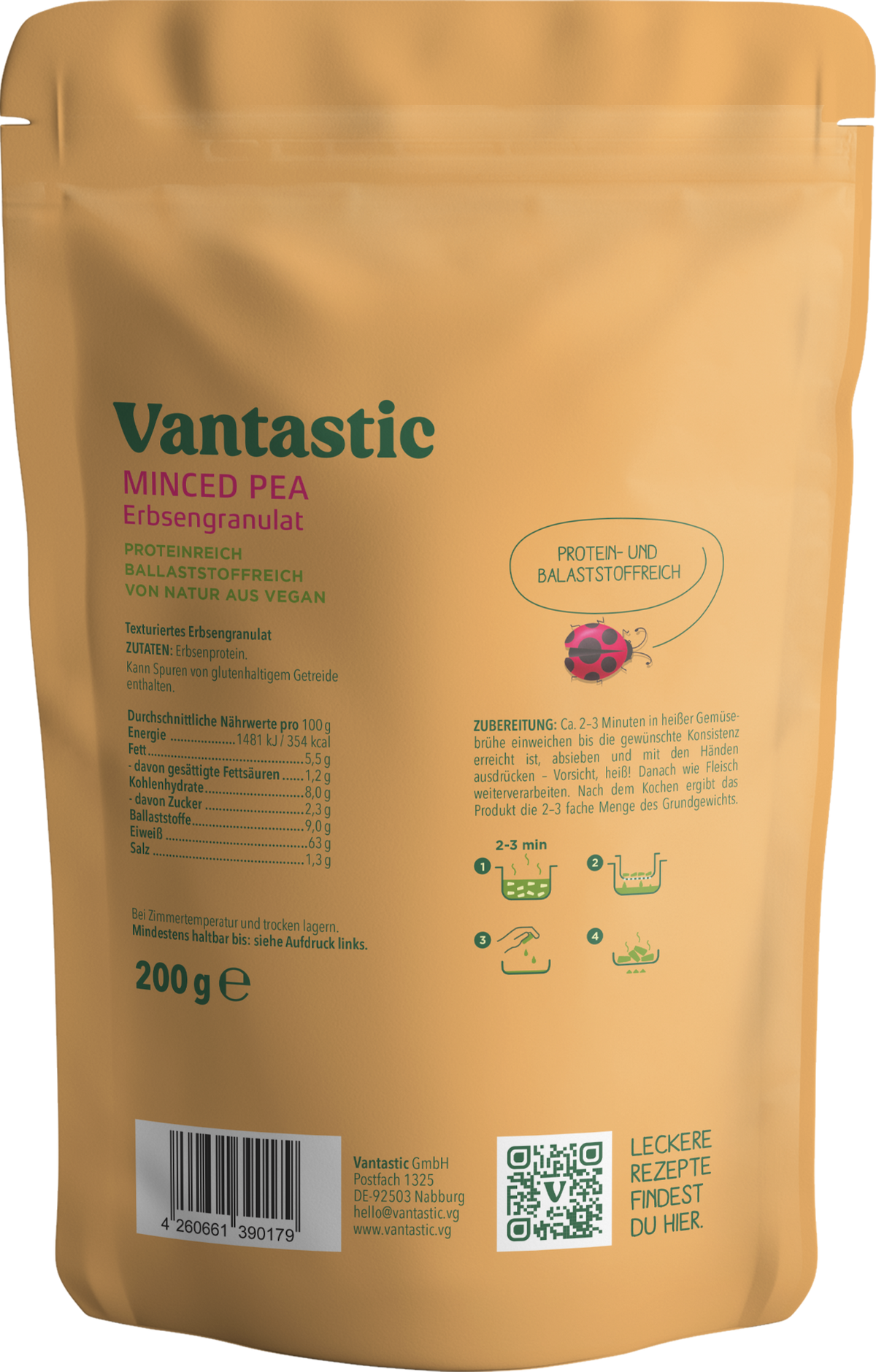 Vantastic Minced Pea, Erbsengranulat, 200g