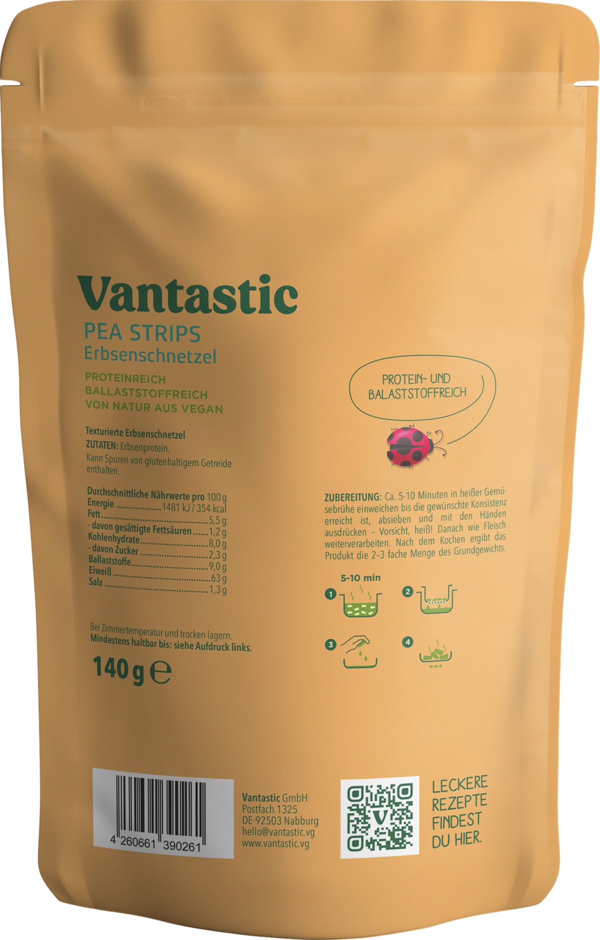 Vantastic Pea Strips, Erbsenschnetzel, 140g