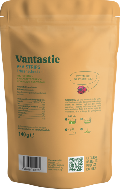 Vantastic Pea Strips, Erbsenschnetzel, 140g