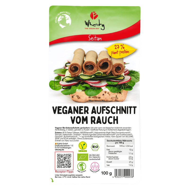 Wheaty Veganer Aufschnitt vom Rauch, BIO, 100g