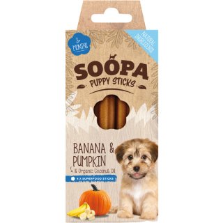 Soopa Vegane  Zahnpflege Kausticks für Welpen Banane u Kürbis 100g